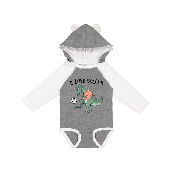 Inktastic I Love Soccer-Dinosaur in Orange Boys or Girls Long Sleeve Baby Bodysuit