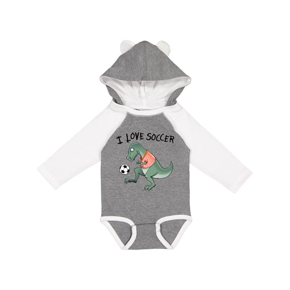 Inktastic I Love Soccer-Dinosaur in Orange Boys or Girls Long Sleeve Baby Bodysuit
