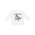 thumbnail image 1 of Inktastic I Love Soccer-Dinosaur in Orange Boys or Girls Long Sleeve Toddler T-Shirt, 1 of 5