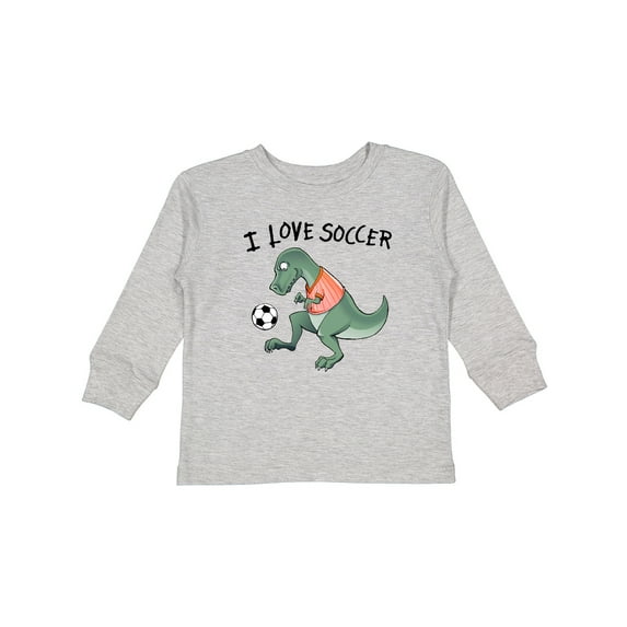 Inktastic I Love Soccer-Dinosaur in Orange Boys or Girls Long Sleeve Toddler T-Shirt
