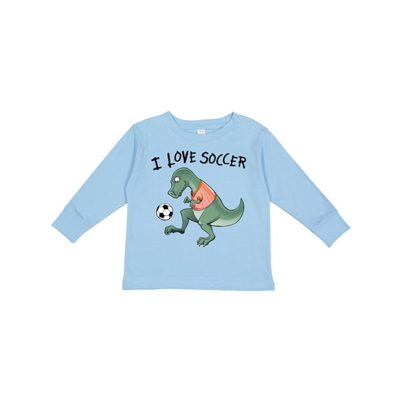 Inktastic I Love Soccer-Dinosaur in Orange Boys or Girls Long Sleeve Toddler T-Shirt