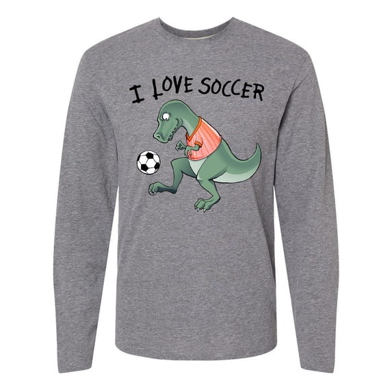 Inktastic I Love Soccer-Dinosaur in Orange Long Sleeve T-Shirt