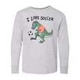 thumbnail image 1 of Inktastic I Love Soccer-Dinosaur in Orange Long Sleeve Youth T-Shirt, 1 of 5