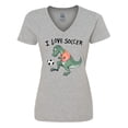 thumbnail image 1 of Inktastic I Love Soccer-Dinosaur in Orange Women's V-Neck T-Shirt, 1 of 5