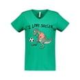 thumbnail image 1 of Inktastic I Love Soccer-Dinosaur in Orange Women's V-Neck T-Shirt, 1 of 5