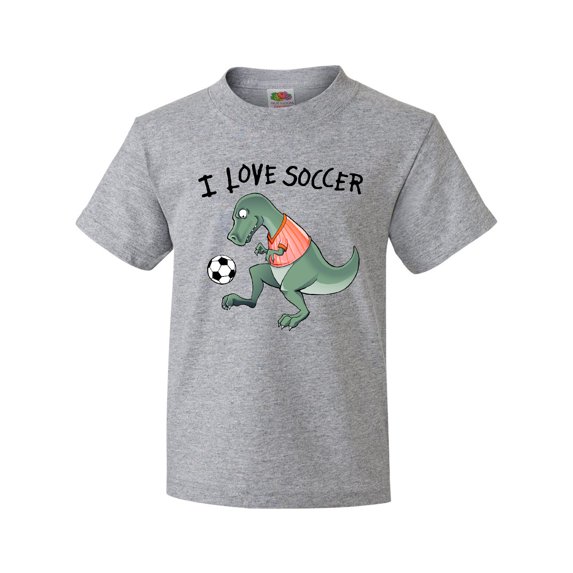 Inktastic I Love Soccer-Dinosaur in Orange Youth T-Shirt