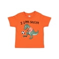 thumbnail image 1 of Inktastic I Love Soccer-dinosaur in Orange Boys or Girls Toddler T-Shirt, 1 of 5