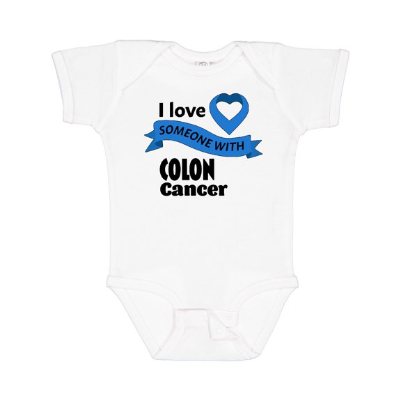 Inktastic I Love Someone with Colon Cancer Blue Heart Ribbon Boys or Girls Baby Bodysuit