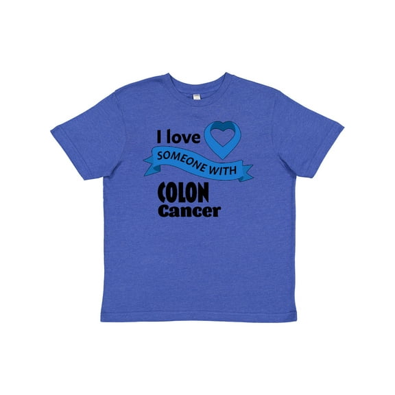 Inktastic I Love Someone with Colon Cancer Blue Heart Ribbon Youth T-Shirt