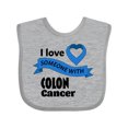 thumbnail image 1 of Inktastic I Love Someone with Colon Cancer blue heart ribbon Boys or Girls Baby Bib, 1 of 4