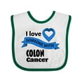 thumbnail image 1 of Inktastic I Love Someone with Colon Cancer blue heart ribbon Boys or Girls Baby Bib, 1 of 4