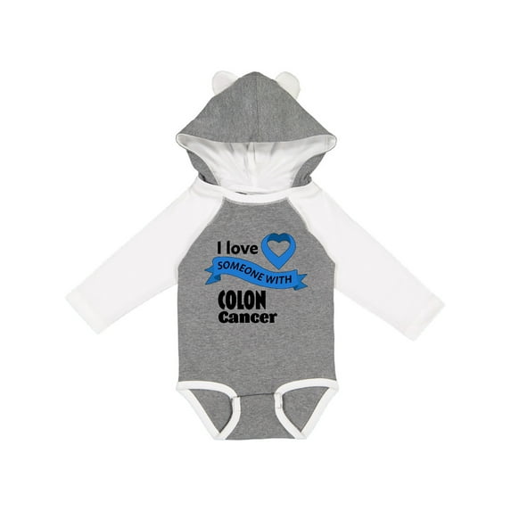 Inktastic I Love Someone with Colon Cancer blue heart ribbon Boys or Girls Long Sleeve Baby Bodysuit