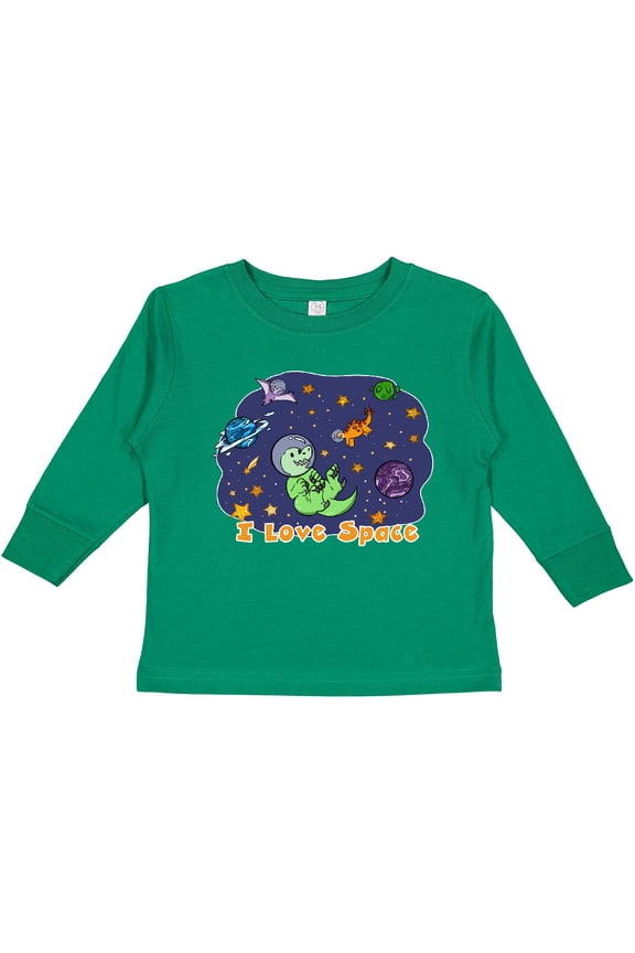 I Love Space Cute Dinos and Planets Boys or Girls Long Sleeve Toddler T-Shirt