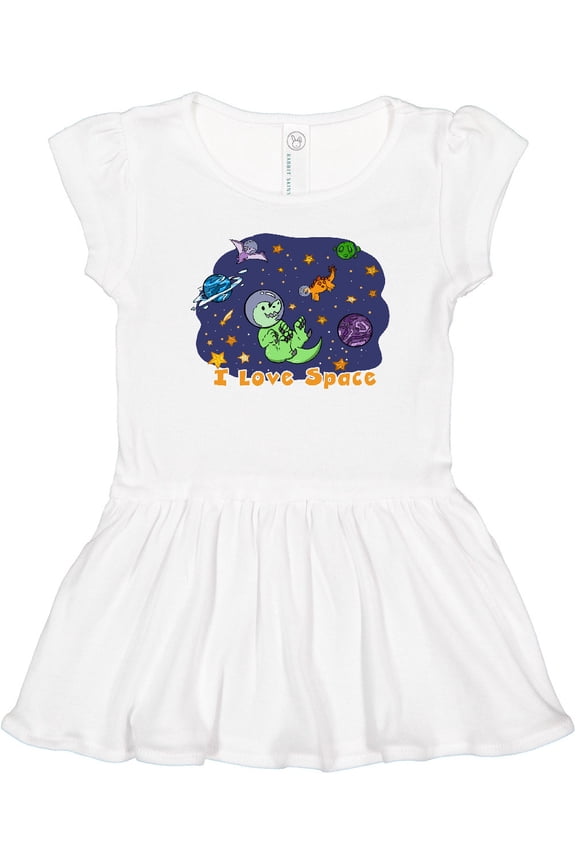 I Love Space Cute Dinos and Planets Girls Toddler Dress