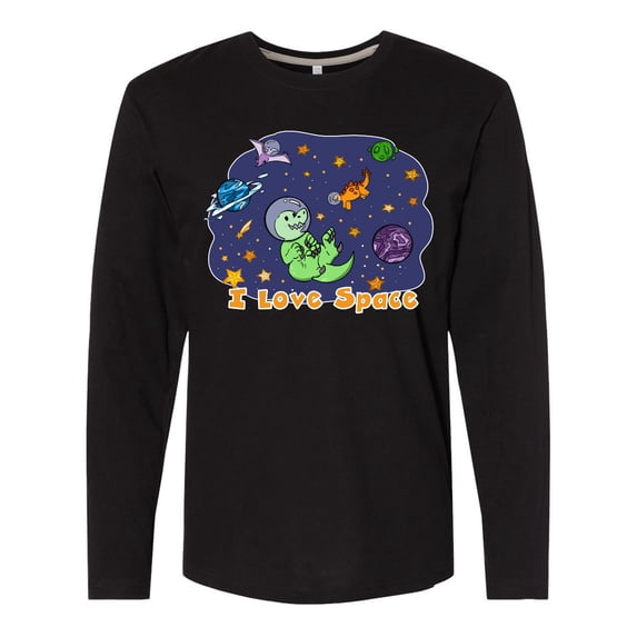 Inktastic I Love Space Cute Dinos and Planets Long Sleeve T-Shirt