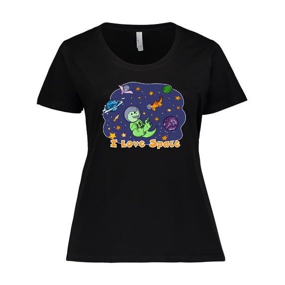 Inktastic I Love Space Cute Dinos and Planets Women's Plus Size T-Shirt
