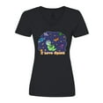thumbnail image 1 of Inktastic I Love Space Cute Dinos and Planets Women's V-Neck T-Shirt, 1 of 5