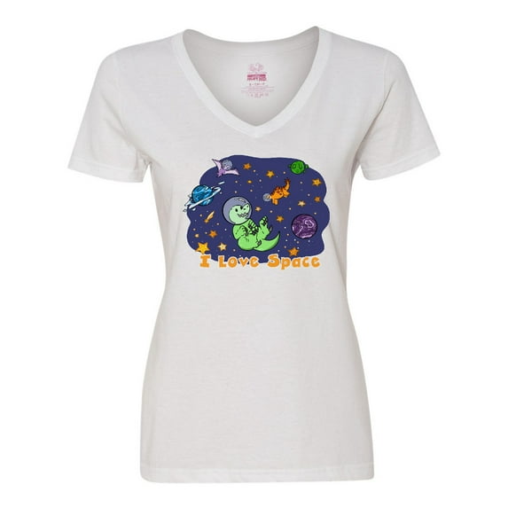 Inktastic I Love Space Cute Dinos and Planets Women's V-Neck T-Shirt