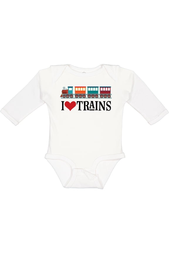 I Love Trains Boys or Girls Long Sleeve Baby Bodysuit
