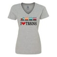 thumbnail image 1 of Inktastic I Love Trains Women's V-Neck T-Shirt, 1 of 5