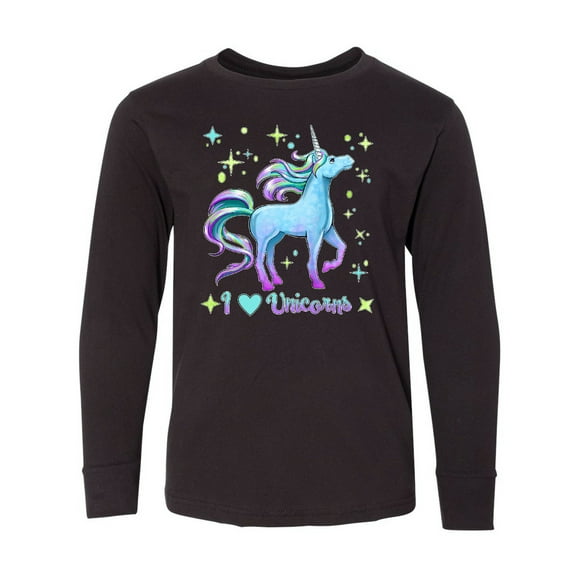 Inktastic I Love Unicorns- Blue and Purple Long Sleeve Youth T-Shirt