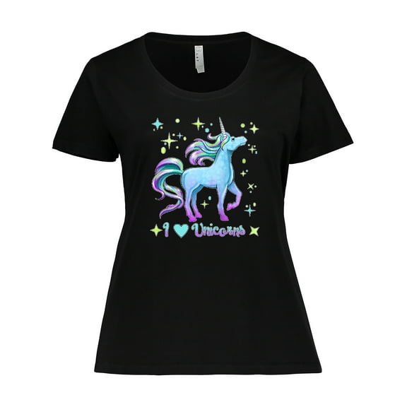 Inktastic I Love Unicorns Blue and Purple Women's Plus Size T-Shirt