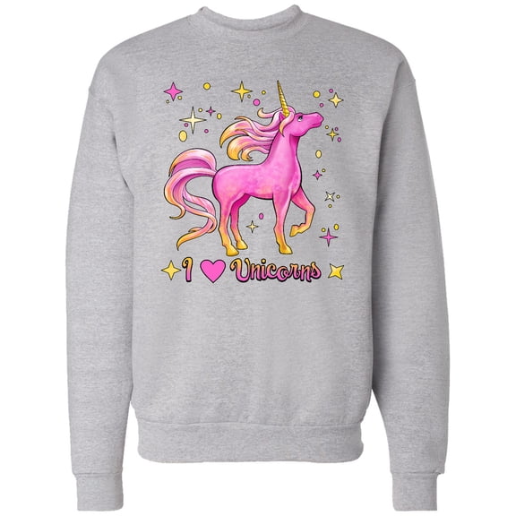 Inktastic I Love Unicorns Pink and Yellow Adult Sweatshirt