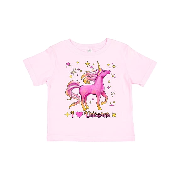 Inktastic I Love Unicorns- Pink and Yellow Boys or Girls Toddler T-Shirt