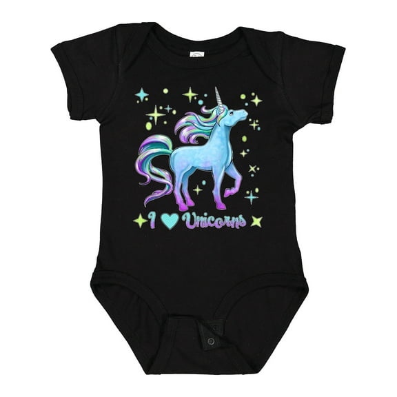 Inktastic I Love Unicorns- blue and purple Boys or Girls Baby Bodysuit