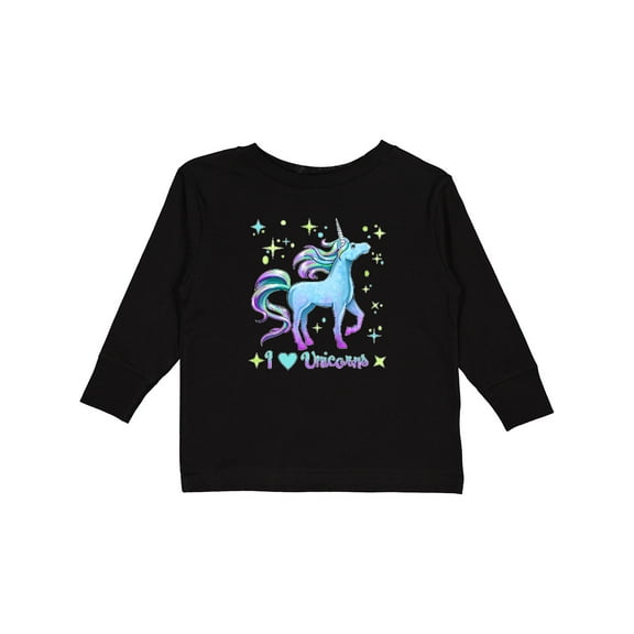 Inktastic I Love Unicorns- blue and purple Boys or Girls Long Sleeve Toddler T-Shirt