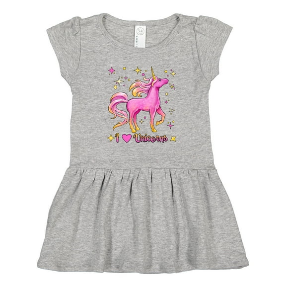 Inktastic I Love Unicorns- pink and yellow Girls Toddler Dress