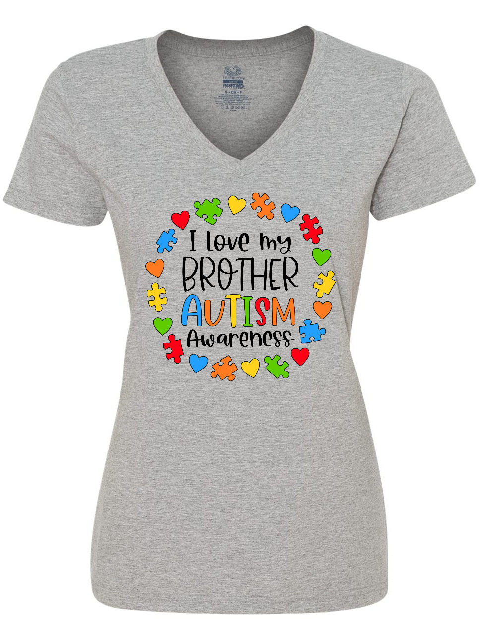 Inktastic I Love my Brother Autism Awareness Women's V-Neck T-Shirt