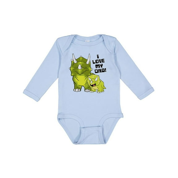 Inktastic I Love my Dad with Baby and Daddy Triceratops Boys or Girls Long Sleeve Baby Bodysuit
