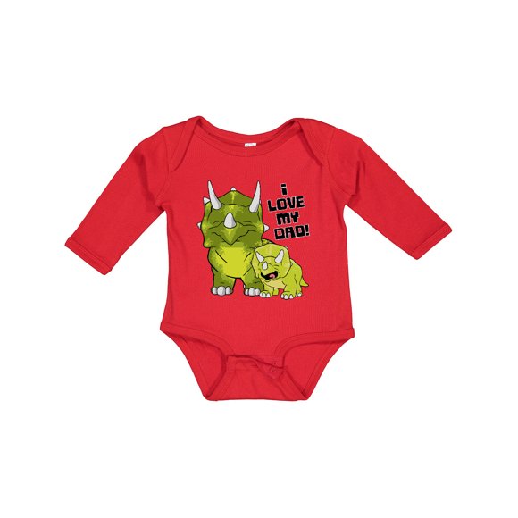 I Love my Dad with Baby and Daddy Triceratops Boys or Girls Long Sleeve Baby Bodysuit