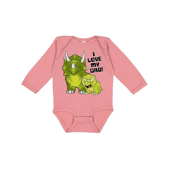 Inktastic I Love my Dad with Baby and Daddy Triceratops Boys or Girls Long Sleeve Baby Bodysuit