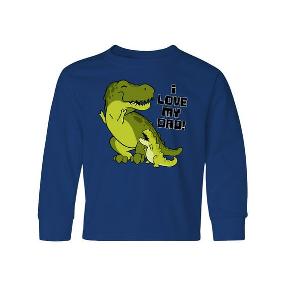 Inktastic I Love my Dad with Baby and Daddy Tyranasaurus Rex Long Sleeve Youth T-Shirt