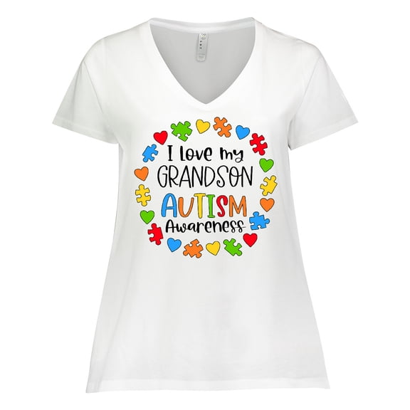 Inktastic I Love my Grandson Autism Awareness Women's Plus Size V-Neck T-Shirt