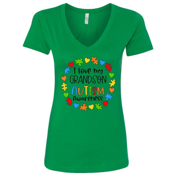 Inktastic I Love My Grandson Autism Awareness Women's V-Neck T-Shirt