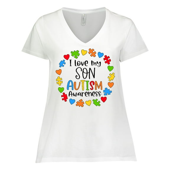 Inktastic I Love my Son Autism Awareness Women's Plus Size V-Neck T-Shirt