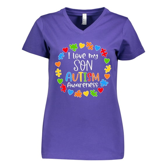 Inktastic I Love my Son Autism Awareness Women's V-Neck T-Shirt