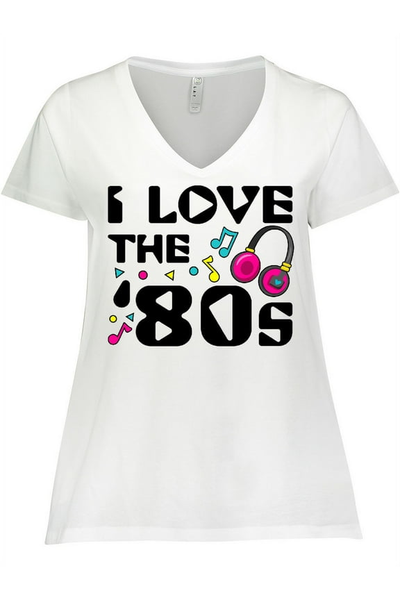 I Love the '80s-musical Notes Women's Plus Size V-Neck T-Shirt