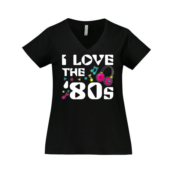 Inktastic I Love the '80s-musical Notes Women's Plus Size V-Neck T-Shirt
