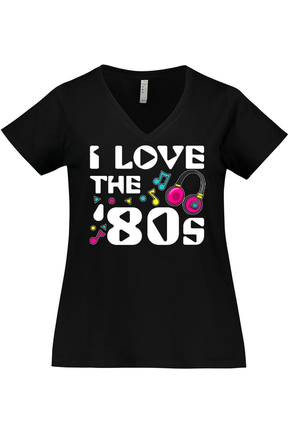 I Love the '80s-musical Notes Women's Plus Size V-Neck T-Shirt