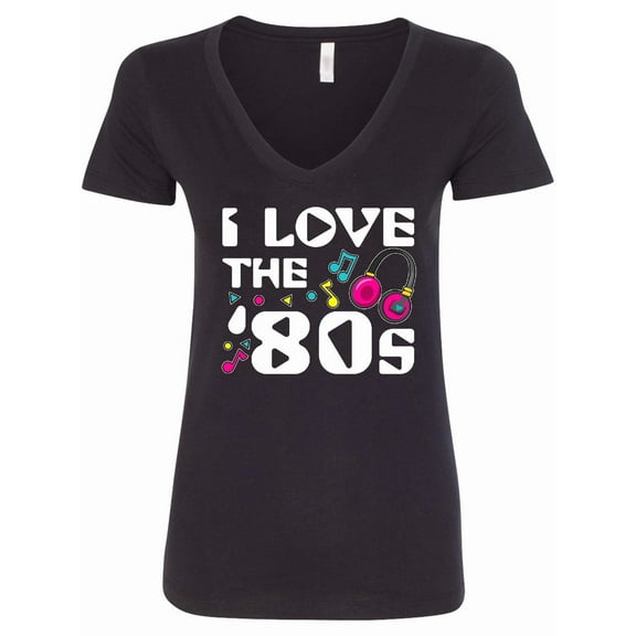 Inktastic I Love the '80s-musical Notes Women's V-Neck T-Shirt