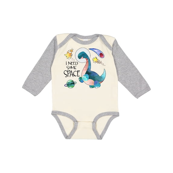 Inktastic I Need Some Space Dinosaur Astronaut with Stars and Planet Boys or Girls Long Sleeve Baby Bodysuit