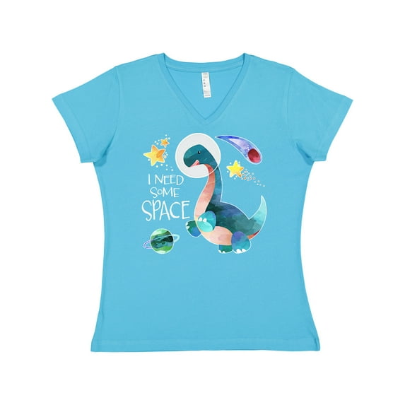 Inktastic I Need Some Space Dinosaur Astronaut with Stars and Planet Women's V-Neck T-Shirt