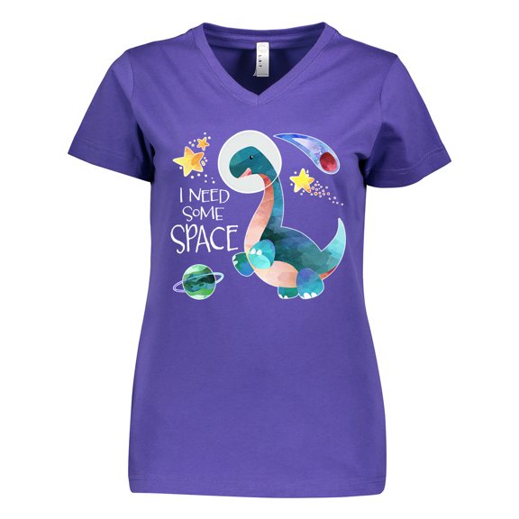 Inktastic I Need Some Space Dinosaur Astronaut with Stars and Planet Women's V-Neck T-Shirt