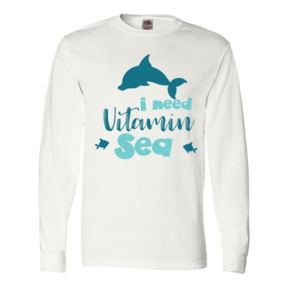 Inktastic I Need Vitamin Sea, Dolphin, Fishes - Blue Long Sleeve T-Shirt
