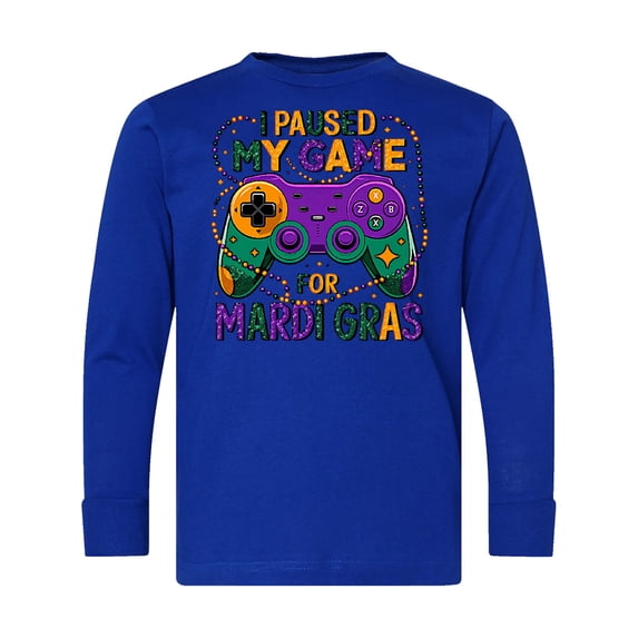 Inktastic I Paused My Game for Mardi Gras Gaming Long Sleeve Youth T-Shirt