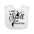 thumbnail image 1 of Inktastic I Put a Spell on Oma and Opa Witch Hat and Broom Boys or Girls Baby Bib, 1 of 4